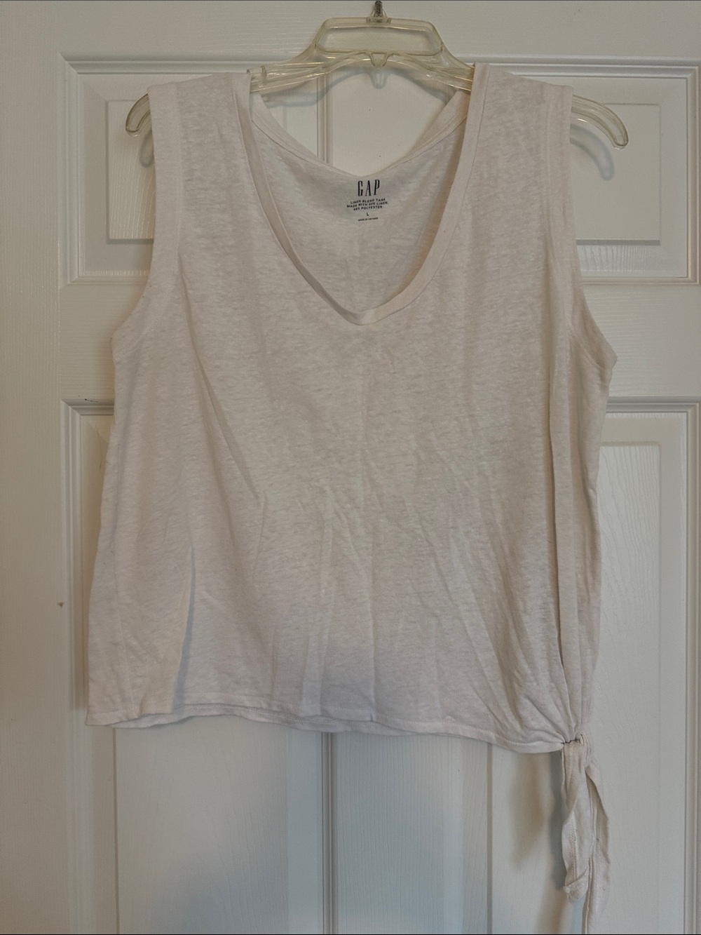 GAP White Scoop-Neck Side Tie Tank Top Linen Summer Beach Vacation Casual
